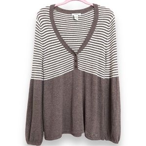 Vertigo Paris Striped Popover Long Sleeve Sweater Angora Wool Blend